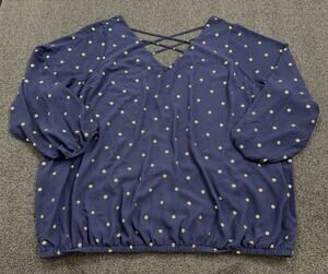 Torrid V-neck Blouse Navy Blue Gold Polka Dot Polyester Dressy Flowy Top Size 5